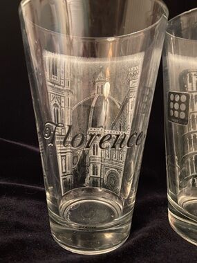 Vintage Italy Pint Glasses, CERVE, Pisa & Florence Set of 2